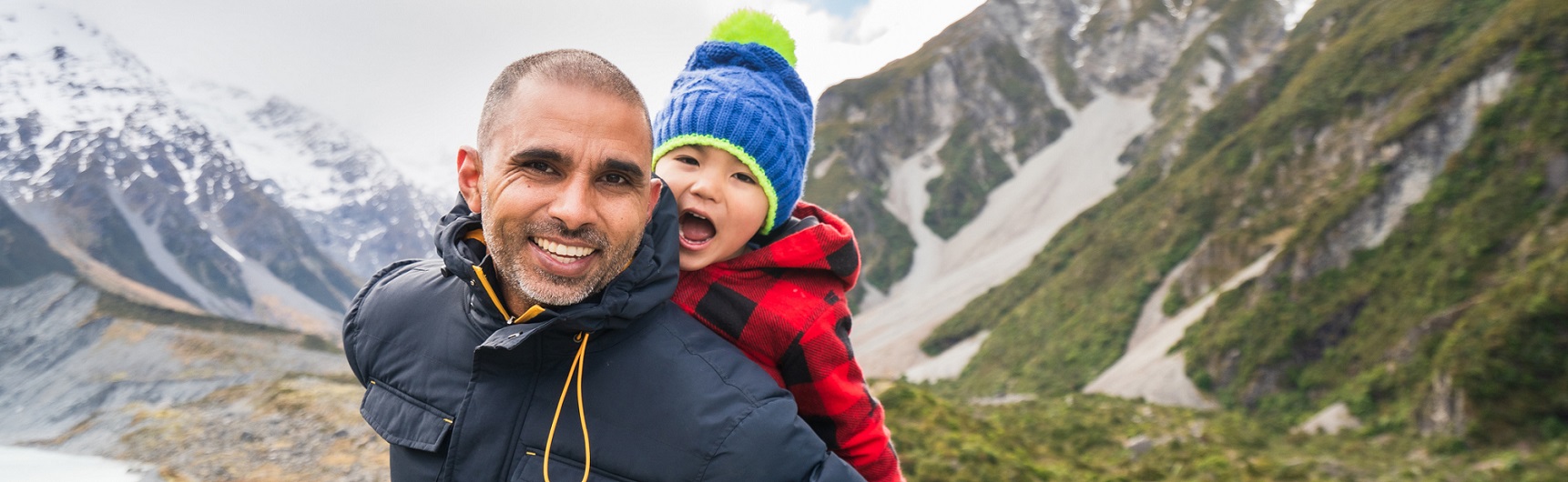 A father and son go hiking