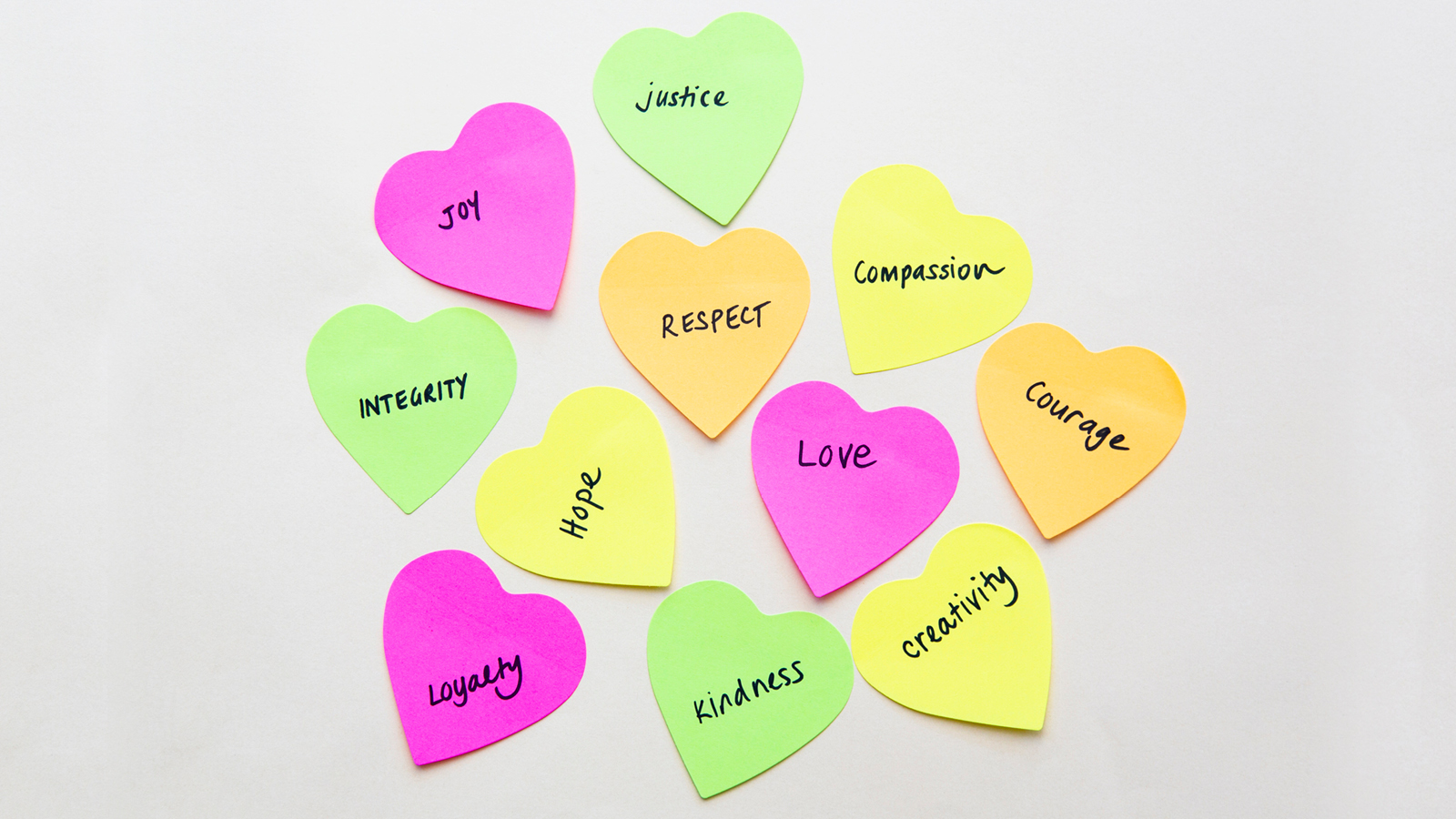 Southern Cross - Values Sticky notes with values written on them