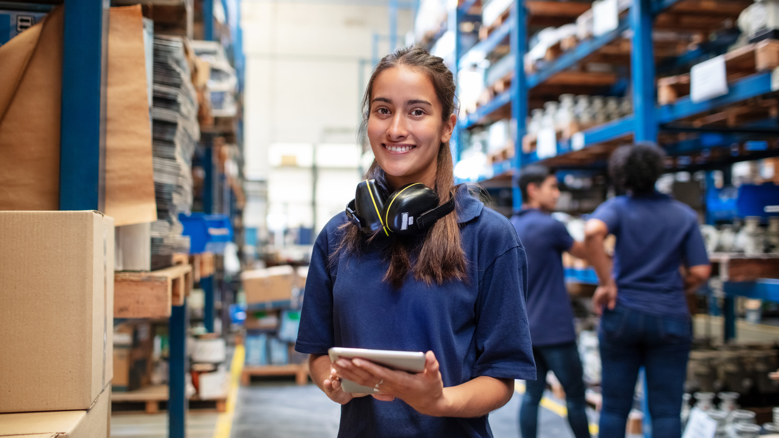 a woman in a warehouse