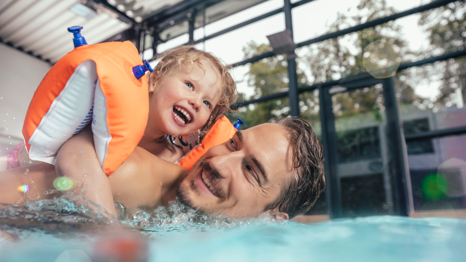 swimming with armbands on 