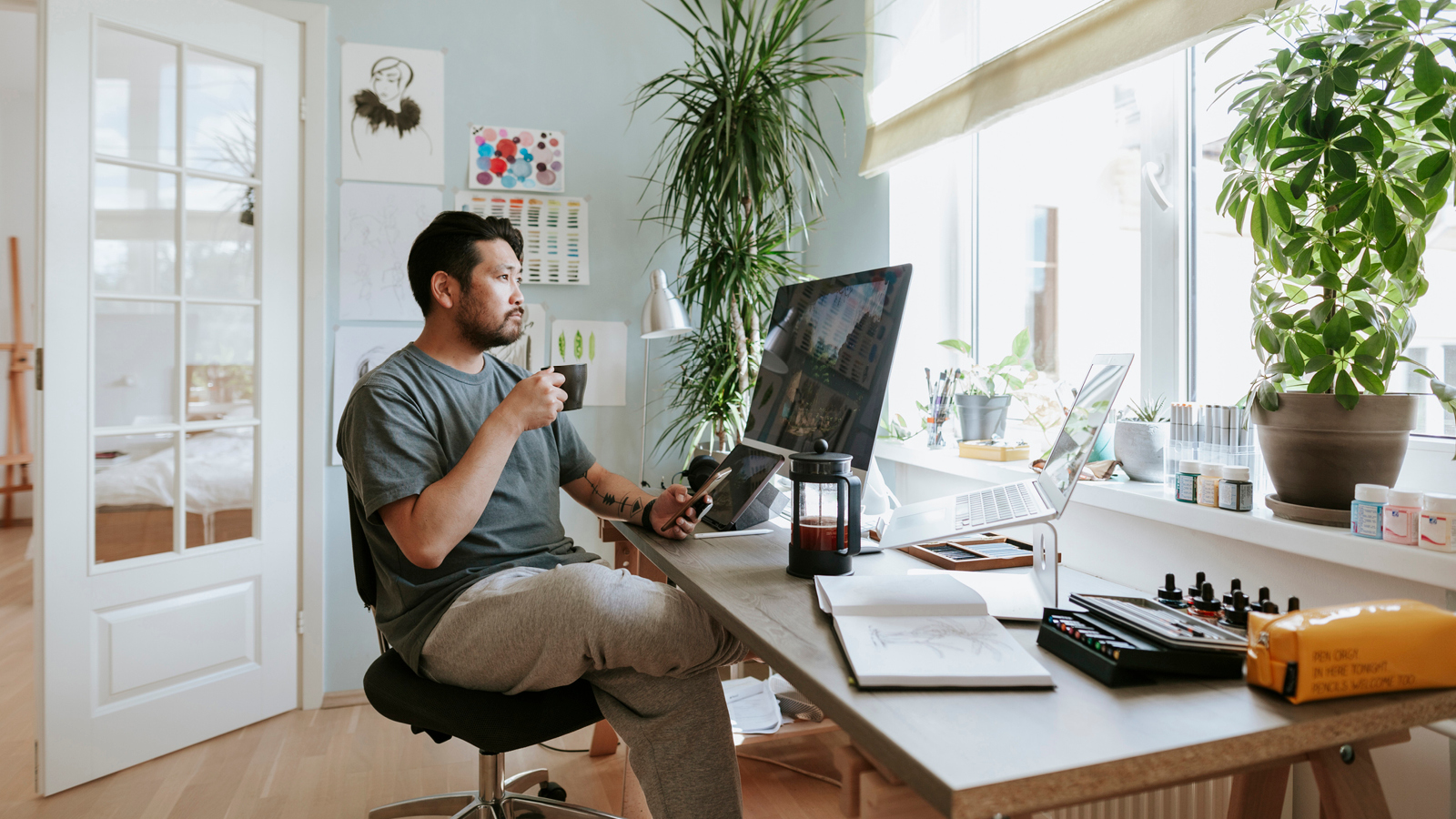 a man works from home