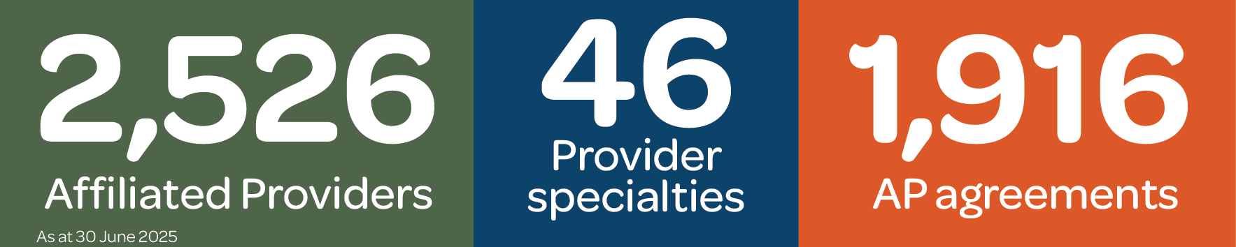Southern Cross Affiliated Provider programme An infographic that states 2,438 healthcare providers, 35 medical specialists, and 1,874 AP agreements