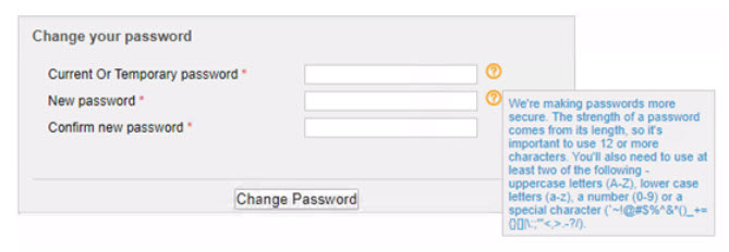 provider-web-updates-2020-change-your-password A screenshot of the password change screen from Southern Cross Provider Web